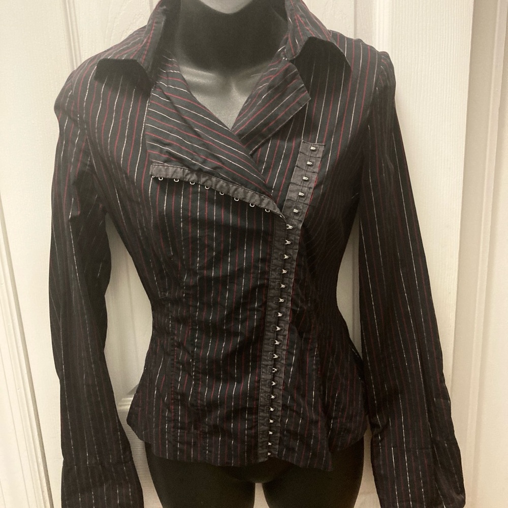Vintage Le Chateau Black, Red & Silver Pinstriped Shirt - Picture 5 of 5